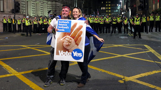 Yes campaigners with massive police backdrop - CC Gerard Ferry