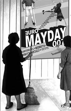 Cleaners looking at Euro Mayday poster